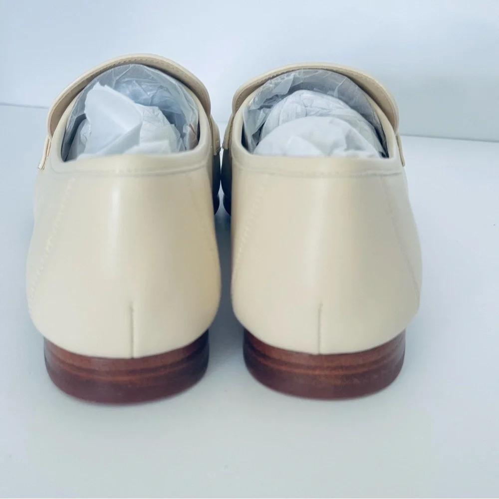 Sam Edelman Lucca Leather Loafers Cream with Gold Buckles Preppy Classic NEW 10 - Picture 7 of 9